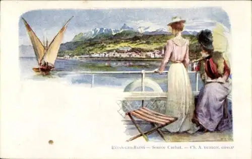 Künstler Ak Évian les Bains Haute Savoie, Source Cachat, Ch. A. Besson