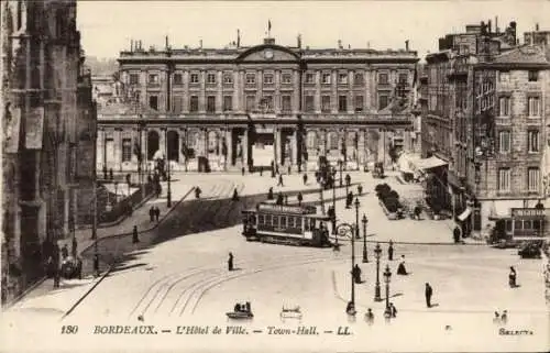 Ak Bordeaux Gironde, Rathaus, Straßenbahn