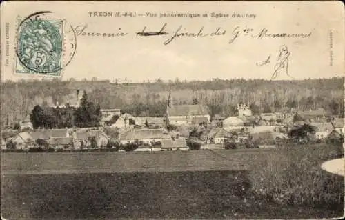 Ak Treon Eure et Loir, Vue panoramique, Eglise d'Aunay