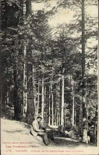 Ak Luchon Haute Garonne, Chemin de Superbagneres dans la Foret