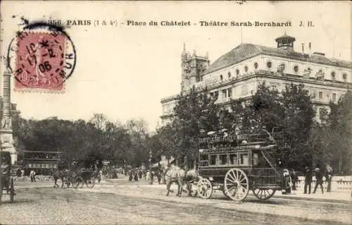 Ak Paris IV, Place du Châtelet, Theater Sarah-Bernhardt