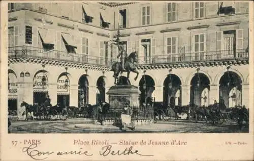 Ak Paris I Louvre, Place Rivoli, Statue von Jeanne d'Arc