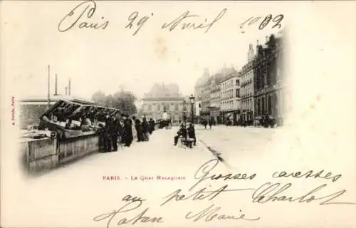 Ak Paris, Blick auf den Quai Malaquais, Passanten