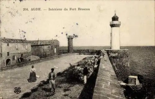 Ak Agde Hérault, Interieur du Fort Brescou, Leuchtturm