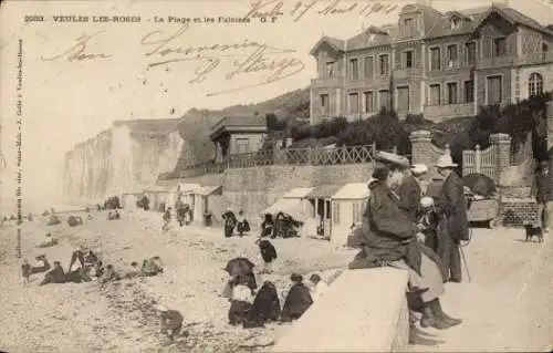 Ak Veules les Roses Seine-Maritime, Strand, Falaises