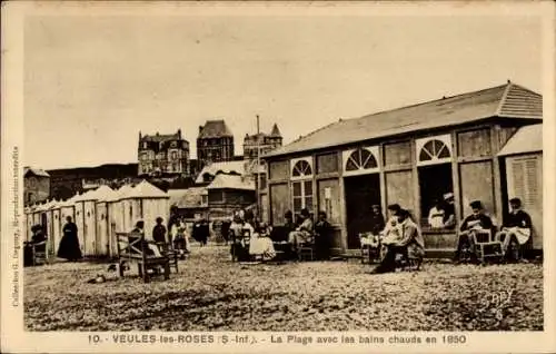 Ak Veules les Roses Seine-Maritime, La Plage avec les bains chauds en 1850