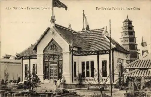 Ak Marseille Bouches du Rhône, Kolonialausstellung, Pavillon der Wälder von Indochina