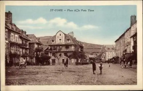 Ak Saint Côme de Fresné Calvados, Place de la Porte Téron