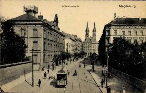 Ak Magdeburg an der Elbe, Wilhelmstraße, Straßenbahn