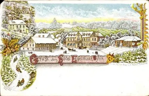 Litho Oybin in der Oberlausitz, Hotel Engelmann, Winter