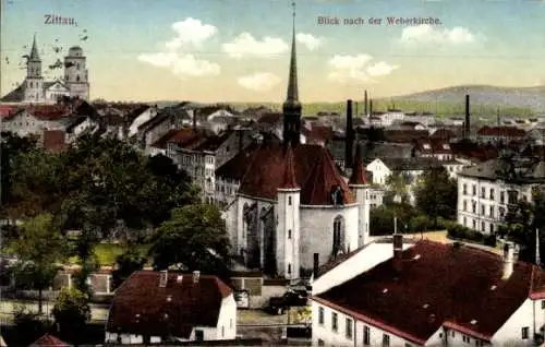 Ak Zittau in der Oberlausitz, Blick nach der Weberkirche