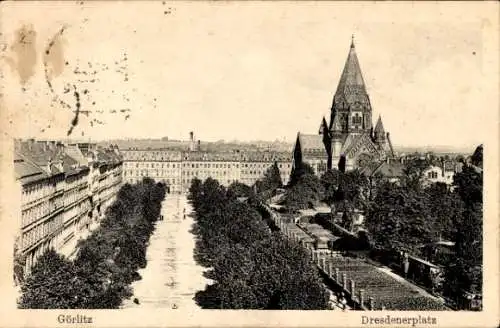 Ak Görlitz in der Lausitz, Dresdenerplatz, Kirchturm