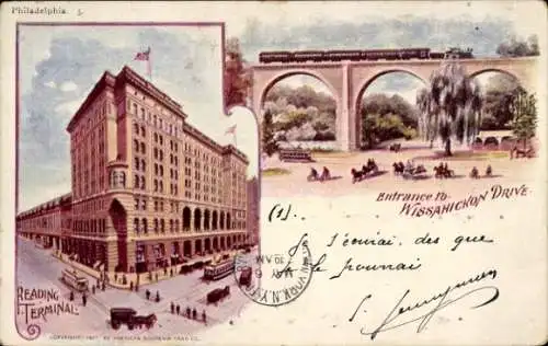 Litho Ak Philadelphia Pennsylvania USA, Reading Terminal, Wissahickon Drive