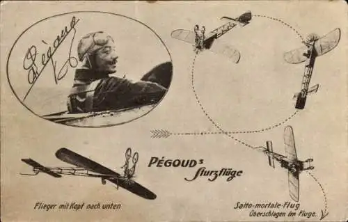 Ak Aviation, Pegoud's Sturzflüge, Salto mortale, Portrait des Piloten