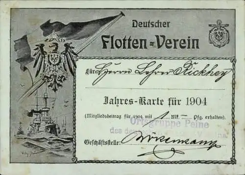 Ak Deutscher Flotten-Verein, Jahres-Karte 1904, Ortsgruppe Peine