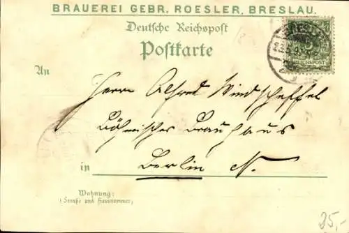 Litho Wrocław Breslau in Schlesien, Brauerei Gebr. Roesler, Kaiser Wilhelm Park