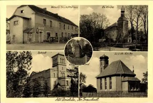 Ak Alt Driebitz Schlesien, Webers Geschäftshaus, Kirche, Schloss