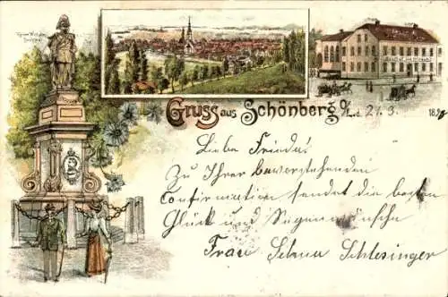 Litho Sulików Schönberg Oberlausitz Schlesien, Kaiser Wilhelm Denkmal, Gasthof