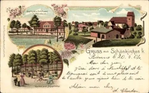 Litho Schönkirchen in Holstein, Gasthaus im Landhause, Totalansicht