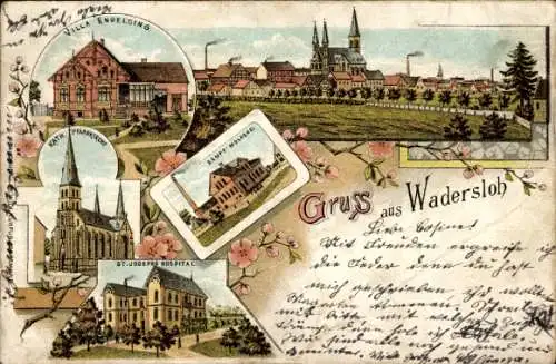 Litho Wadersloh in Westfalen, Gesamtansicht, Villa Engelsing, Dampf Molkerei, Kath. Pfarrkirche