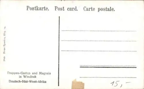 Ak Windhoek Windhuk Namibia Deutsch Südwestafrika, Truppen-Garten, Magazin