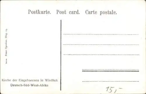 Ak Windhoek Windhuk Namibia Deutsch Südwestafrika, Kirche der Eingeborenen
