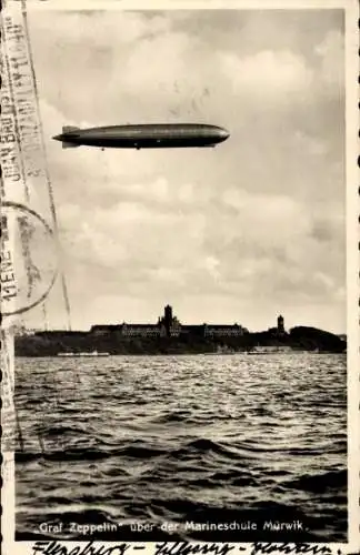 Ak Mürwik Flensburg in Schleswig Holstein, Luftschiff LZ 127 Graf Zeppelin, Marineschule