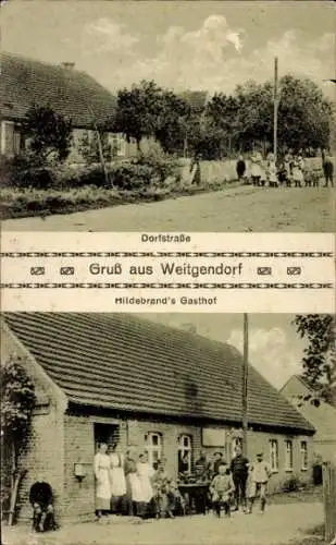 Ak Telschow-Weitgendorf Putlitz in der Prignitz, Hildebrand's Gasthof, Dorfstraße