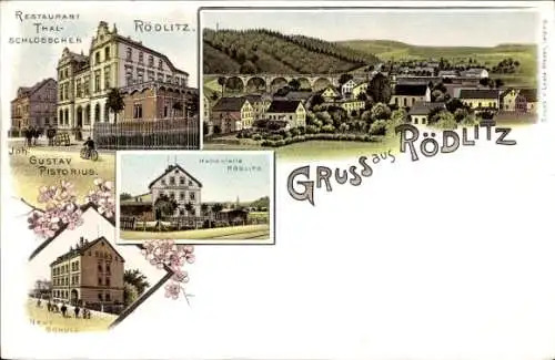 Litho Rödlitz Lichtenstein in Sachsen, Restaurant Talschlösschen, Schule