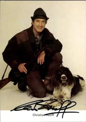 Ak Schauspieler Christian Wolff, Portrait, Förster, Hund, Autogramm