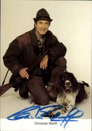 Ak Schauspieler Christian Wolff, Portrait, Förster, Hund, Autogramm