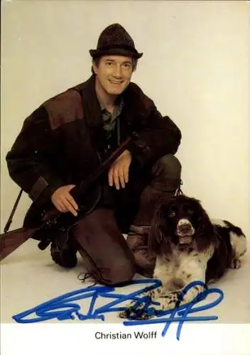 Ak Schauspieler Christian Wolff, Portrait, Förster, Hund, Autogramm