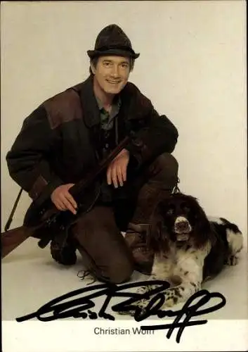 Ak Schauspieler Christian Wolff, Portrait, Förster, Hund, Autogramm