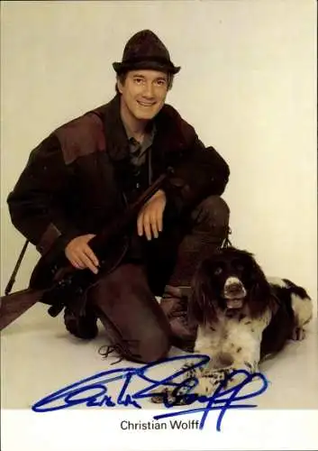 Ak Schauspieler Christian Wolff, Portrait, Förster, Hund, Autogramm