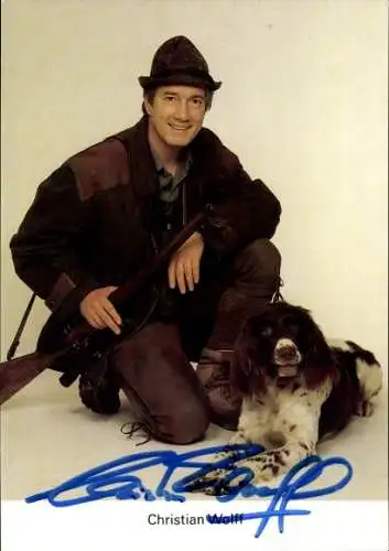 Ak Schauspieler Christian Wolff, Portrait, Förster, Hund, Autogramm