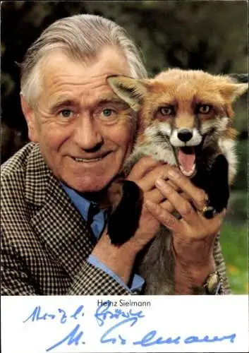 Ak Schauspieler Heinz Sielmann, Portrait mit Fuchs, Autogramm