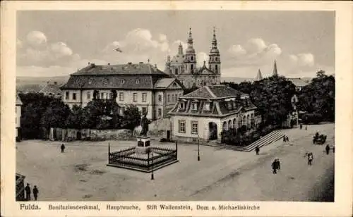 Ak Fulda in Hessen, Bonifaziusdenkmal, Hauptwache, Stift Wallenstein, Dom, Michaeliskirche