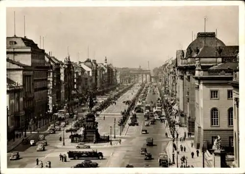 Ak Berlin Mitte, Unter den Linden, Kaiser Friedrich Denkmal, Brandenburger Tor, Siegessäule