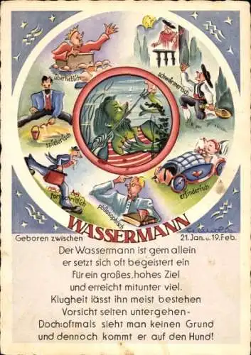 Künstler Ak Sternzeichen Wassermann, Aquarius, 21. Januar bis 18. Februar