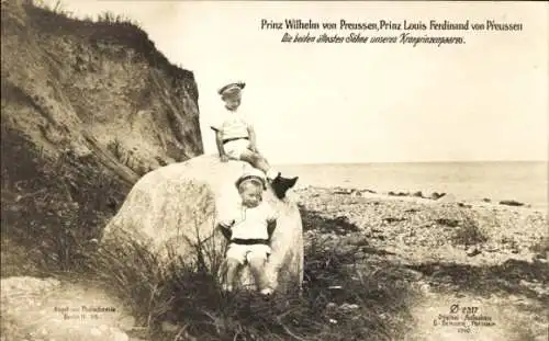 Ak Prinz Wilhelm von Preußen und Prinz Louis Ferdinand, als Kinder an der Küste