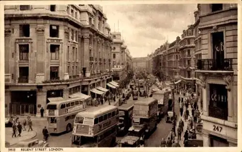 Ak London England, Regent Street, Verkehr, Busse