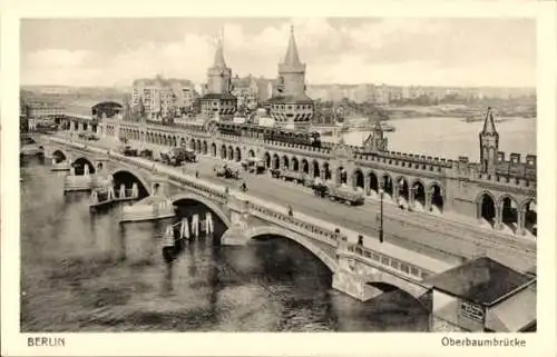 Ak Berlin Friedrichshain Kreuzberg, Oberbaumbrücke, Hochbahn