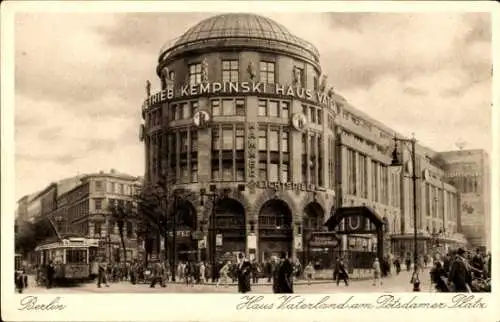 Ak Berlin Tiergarten, Haus Vaterland am Potsdamer Platz, Kempinski, Kammer-Lichtspiele, Straßenbahn