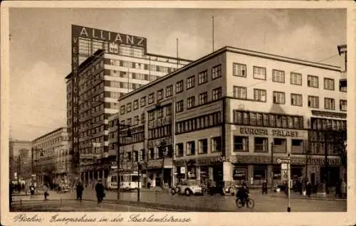 Ak Berlin Kreuzberg, Europahaus in der Saarlandstraße, Europa-Palast, Allianz, Straßenbahn