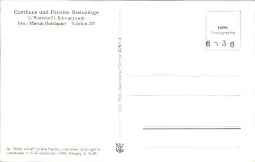 Ak Bonndorf im Schwarzwald, Fliegeraufnahme, Gasthaus und Pension Steinasäge
