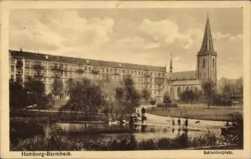 Ak Hamburg Nord Barmbek Barmbeck, Schleidenplatz, Kirche