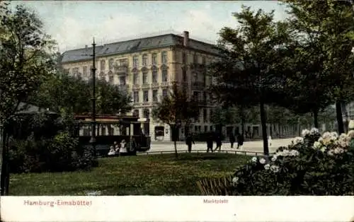 Ak Hamburg Eimsbüttel, Marktplatz, Straßenbahn