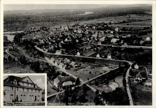 Ak Neuenburg am Rhein Baden, Fliegeraufnahme, Gasth. und Cafe zum Bahnhof