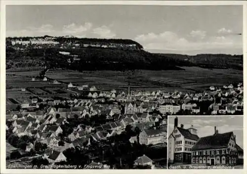 Ak Spaichingen in Württemberg, Dreifaltigkeitsberg, Fliegeraufnahme, Gasth. u. Brauerei zum Waldhorn