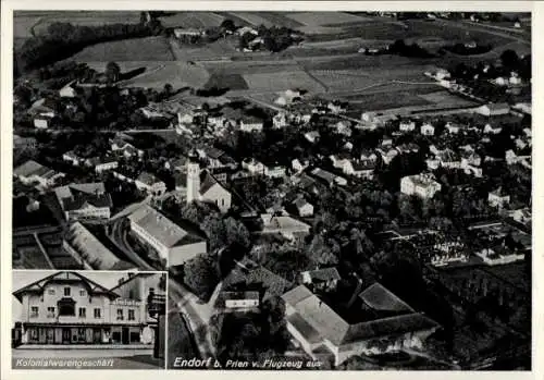 Ak Bad Endorf im Chiemgau Oberbayern, Fliegeraufnahme, Kolonialwarengeschäft